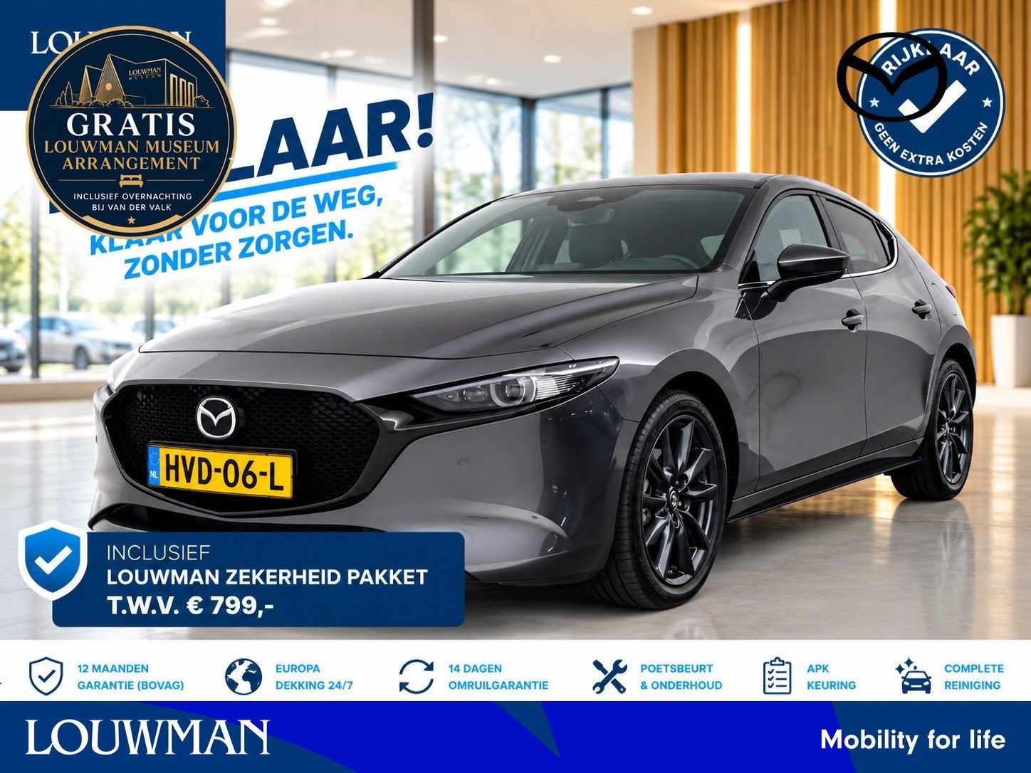 Mazda 3 2.5 e-SkyActiv-G M Hybrid 140 Takumi automaat | RIJK, Auto's, 12 maanden, Gebruikt, 4 cilinders, Bedrijf