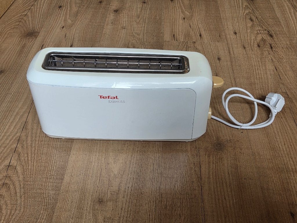 Nette Tefal Express Wit Broodrooster, Met Lange Sleuf, Witgoed en Apparatuur, Ophalen of Verzenden, Gebruikt, Uitneembare kruimellade