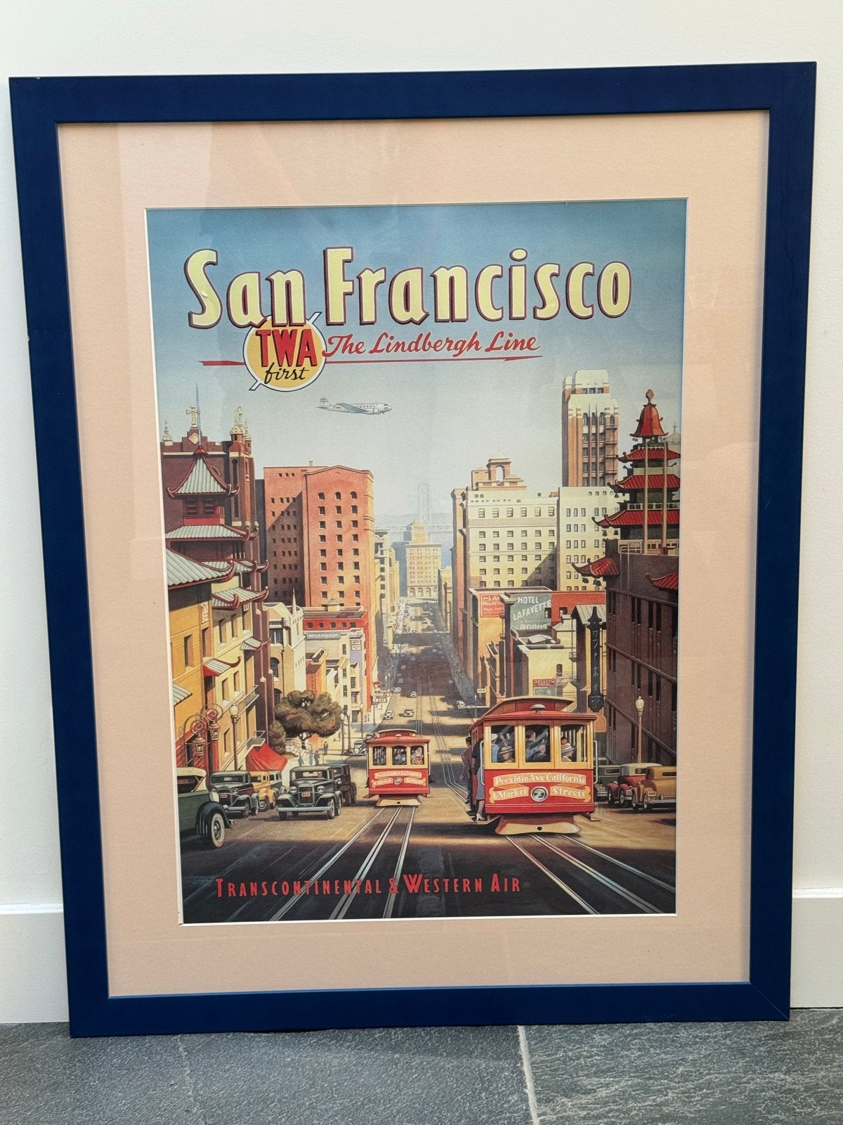 Vintage San Francisco TWA Poster - Ingelijst, Antiek en Kunst, Kunst | Tekeningen en Foto's, Ophalen, Poster, Print/reproductie