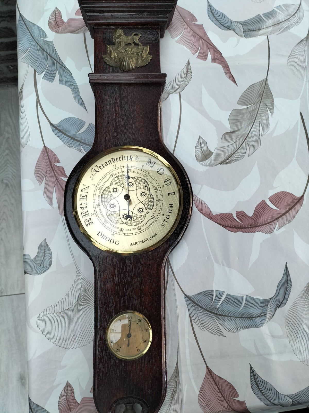 Antieke Barometer met Thermometer - Hout en Messing, Ophalen of Verzenden