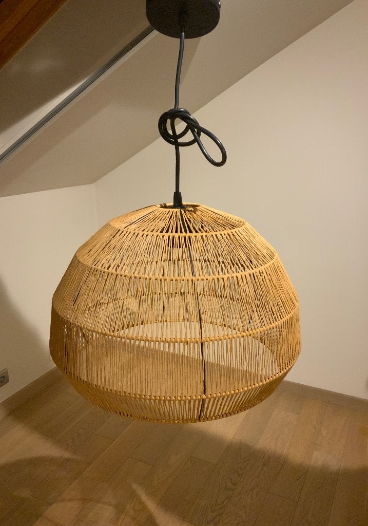 Prachtige Ronde Hanglamp / Luster – Rotan & Riet Look – E27, Huis en Inrichting, Lampen | Kroonluchters, Ophalen, Zo goed als nieuw