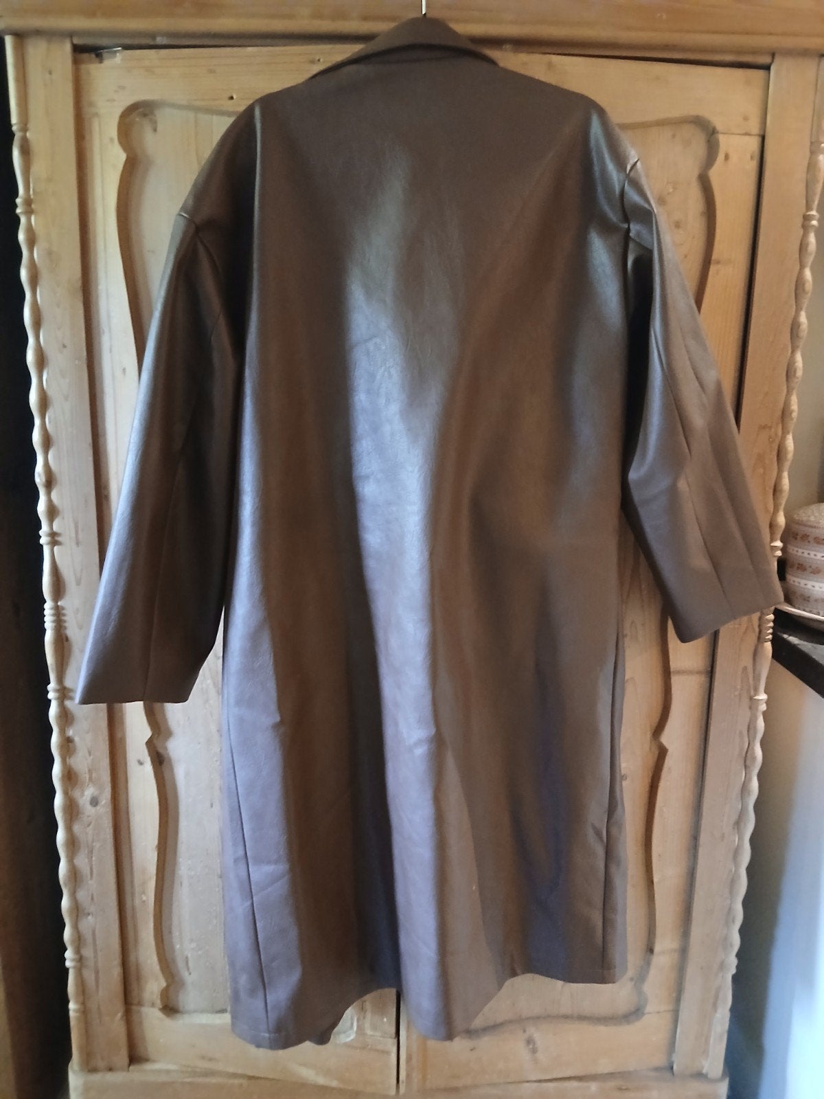 Lange bruine imintatie leren oversized jas Reclaimed Vintage, Maat 38/40 (M), Bruin, Reclaimed Vintage, Ophalen of Verzenden