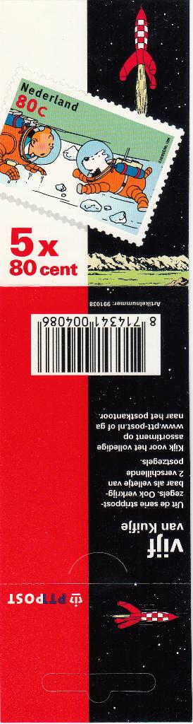 Nederland Postzegelboekje PB 59 Vijf van Kuifje 1999, Ophalen of Verzenden, Na 1940, Postfris