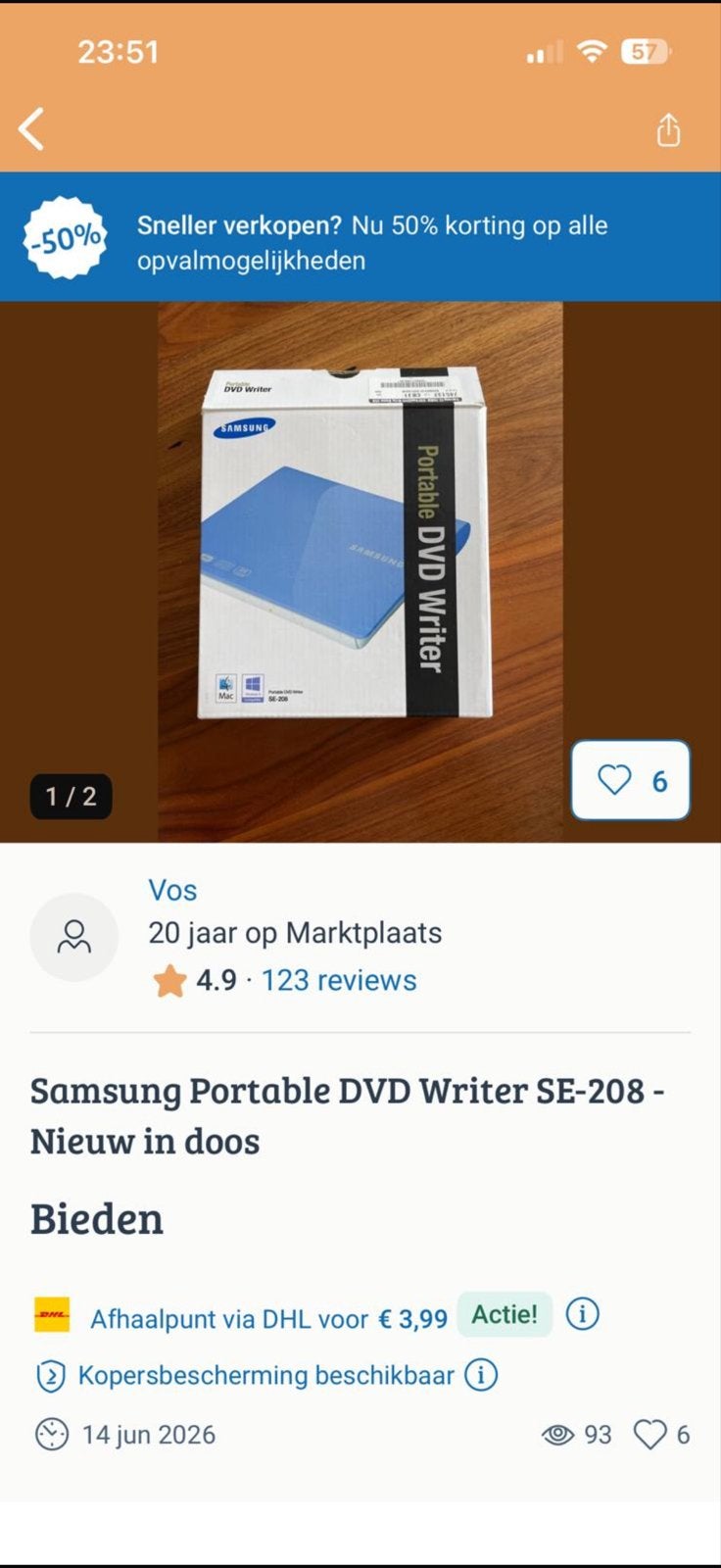 Samsung Portable DVD Writer SE-208 - Nieuw in doos, Computers en Software, Optische drives, Nieuw, Ophalen of Verzenden, Extern