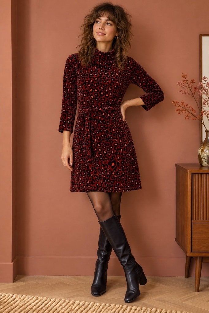 King Louie velvet leopard A lijn jurk rio terra S Topvintage, Kleding | Dames, Overige kleuren, Verzenden, Zo goed als nieuw, King Louie