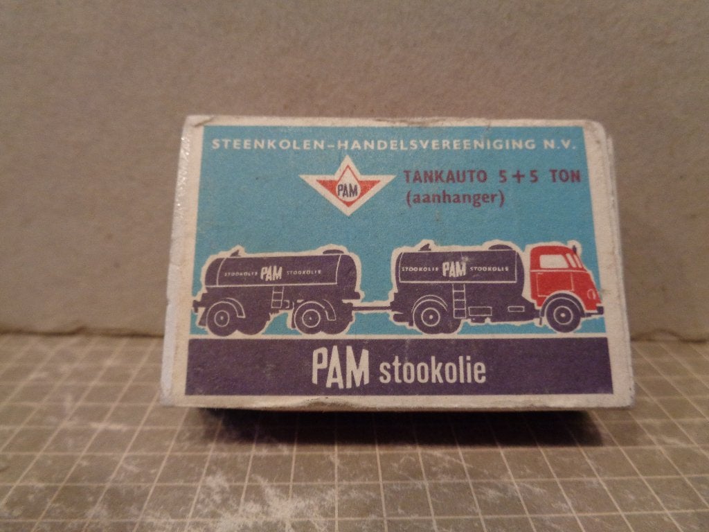 lucifersdoosje PAM stookolie, Ophalen of Verzenden, Zo goed als nieuw, Sigarenbandjes