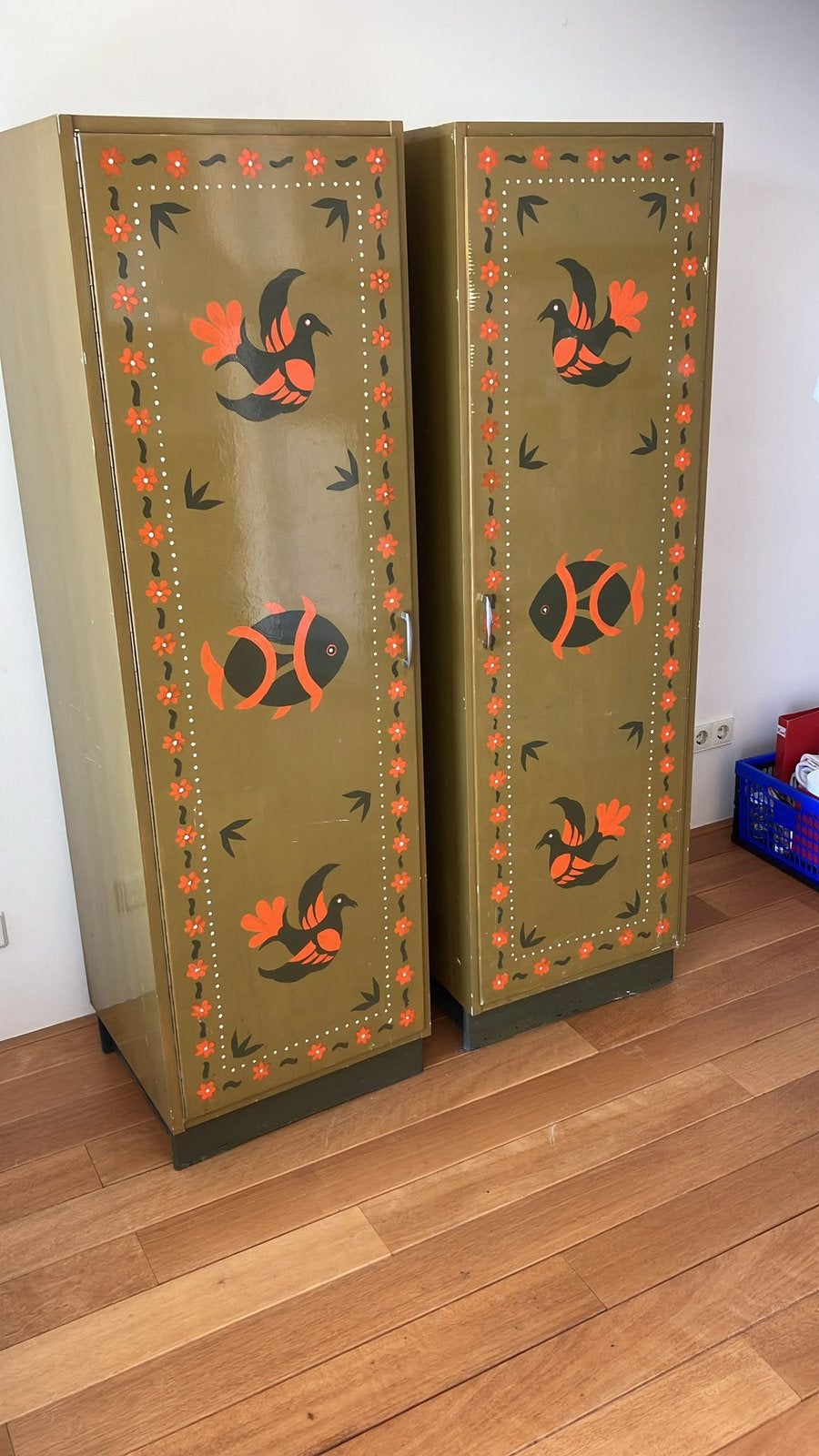 Uniek Vintag Boerenkast Retro Legkast Handgeschilderd Motief, Ophalen