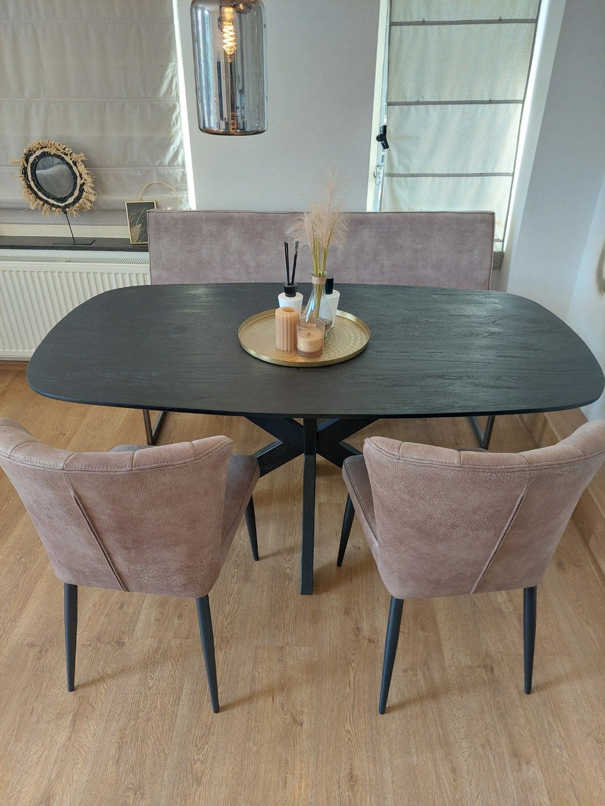 Eethoek compleet Taupe, Huis en Inrichting, Tafels | Eettafels, Ophalen, Zo goed als nieuw, Rechthoekig, 50 tot 100 cm
