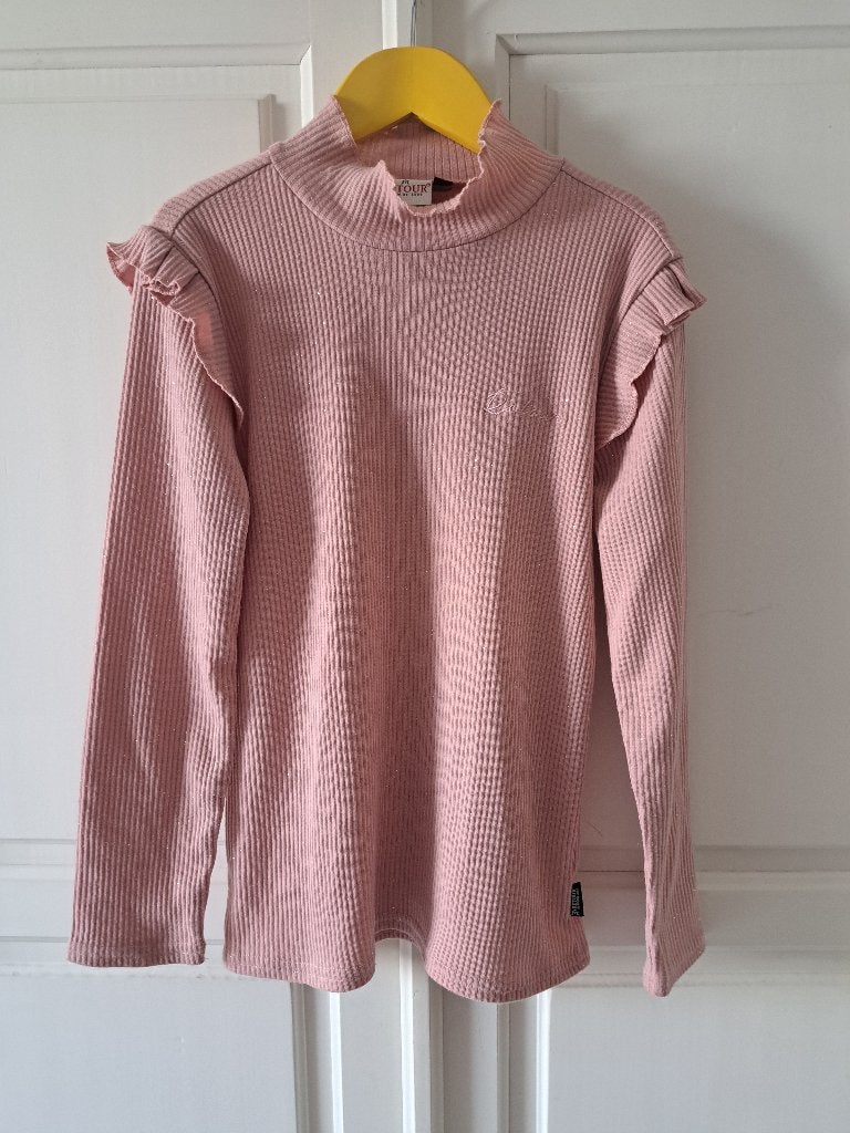 ribbelshirt met ruffle's (Retour) 146/152, Gebruikt, Meisje, Ophalen of Verzenden, Shirt of Longsleeve