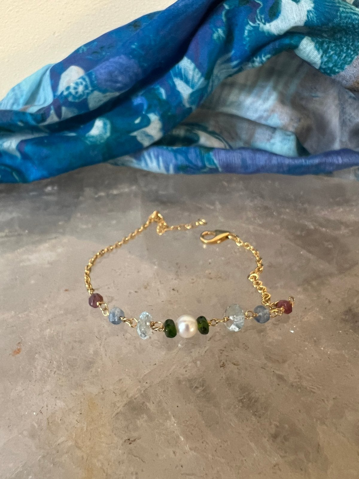 Aquamarijn tanzaniet diopsiet parel zilver beschermt geluk, Met bedels of kralen, Blauw, Magnolia11, Nieuw