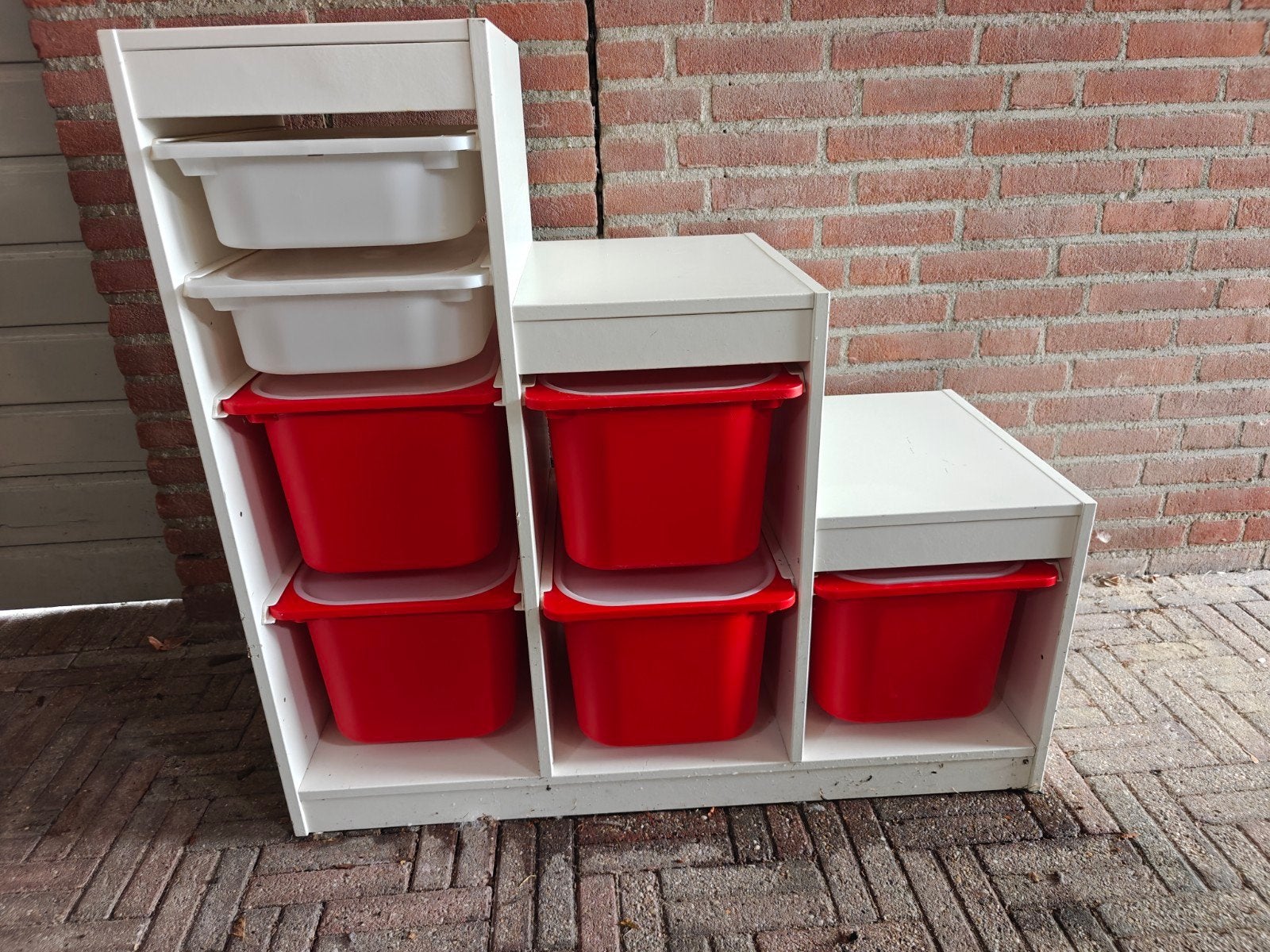 IKEA TROFAST set  + bakken en deksels – rood/wit, Ophalen, Gebruikt, 5 laden of meer, 50 tot 100 cm