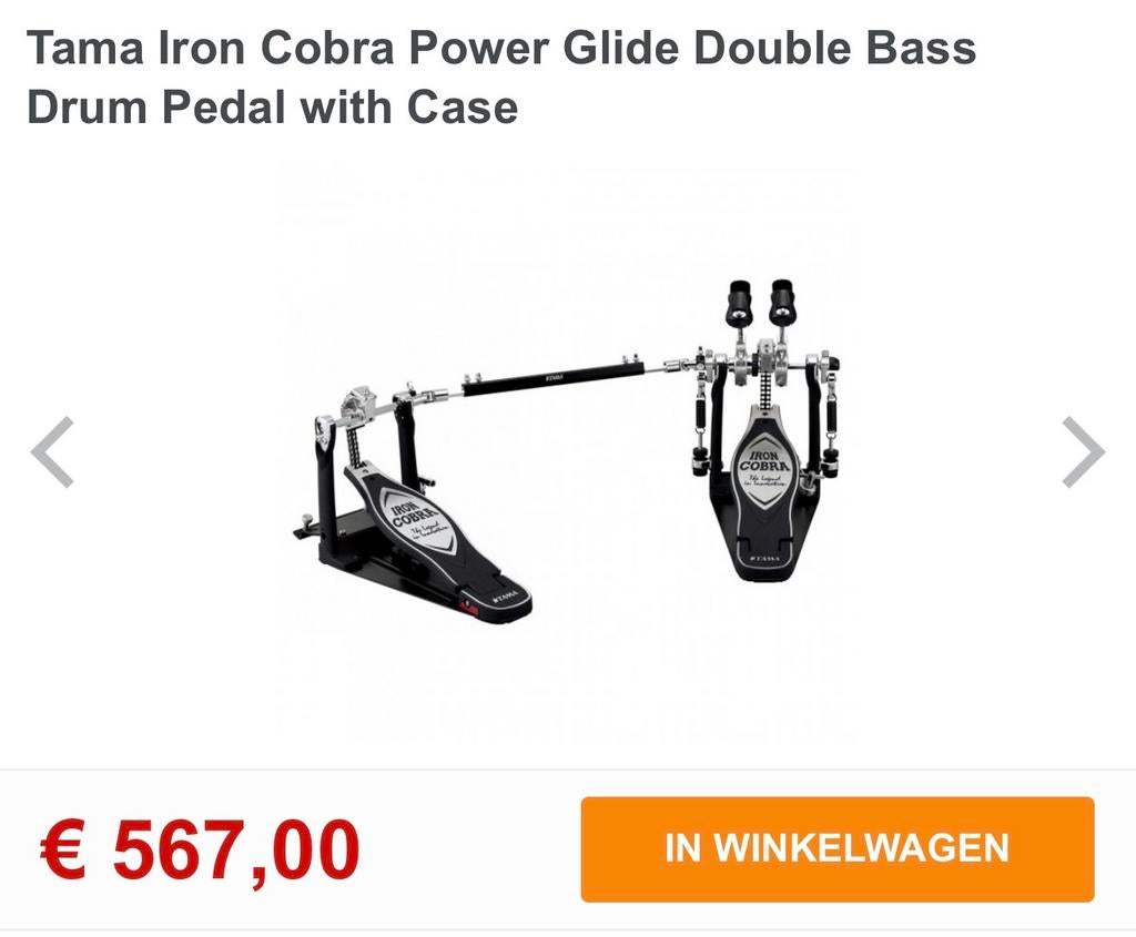 Tama Iron Cobra Power Glide Dubbel Basdrumpedaal met Koffer, Ophalen of Verzenden, Zo goed als nieuw, Tama