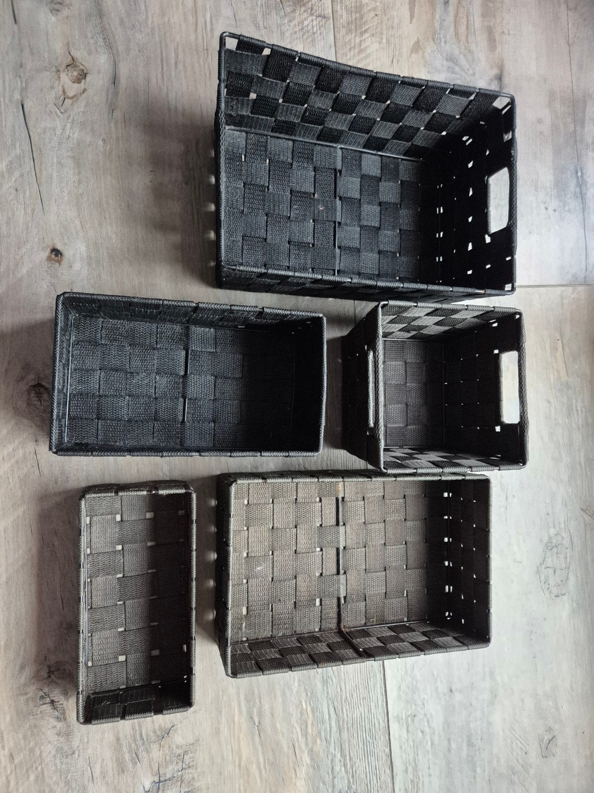 Set van 5 opbergmanden - Zwart en bruin, Ophalen of Verzenden, Gebruikt, Rechthoekig, Mand