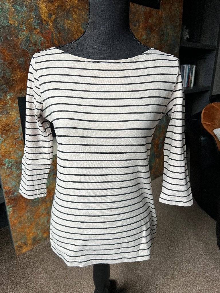 Shirt in Bretonse streep, beige/zwart maat M, Maat 38/40 (M), Beige, Ophalen of Verzenden, Zo goed als nieuw