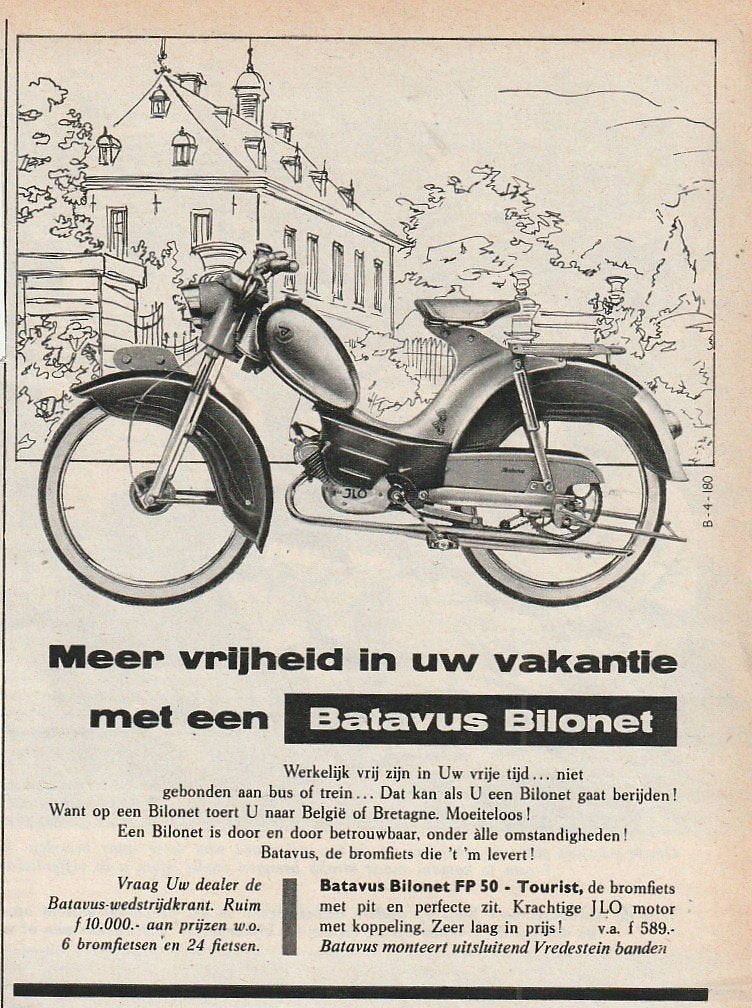 retro reclame 1960 Batavus Bilonet brommer meer vrijheid, Verzenden, Overige typen