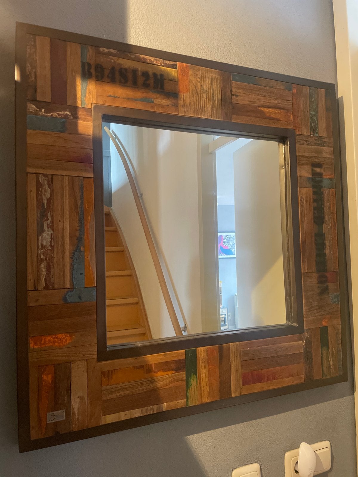Spiegel met Houten Frame, Huis en Inrichting, Ophalen, Vierkant, Minder dan 100 cm