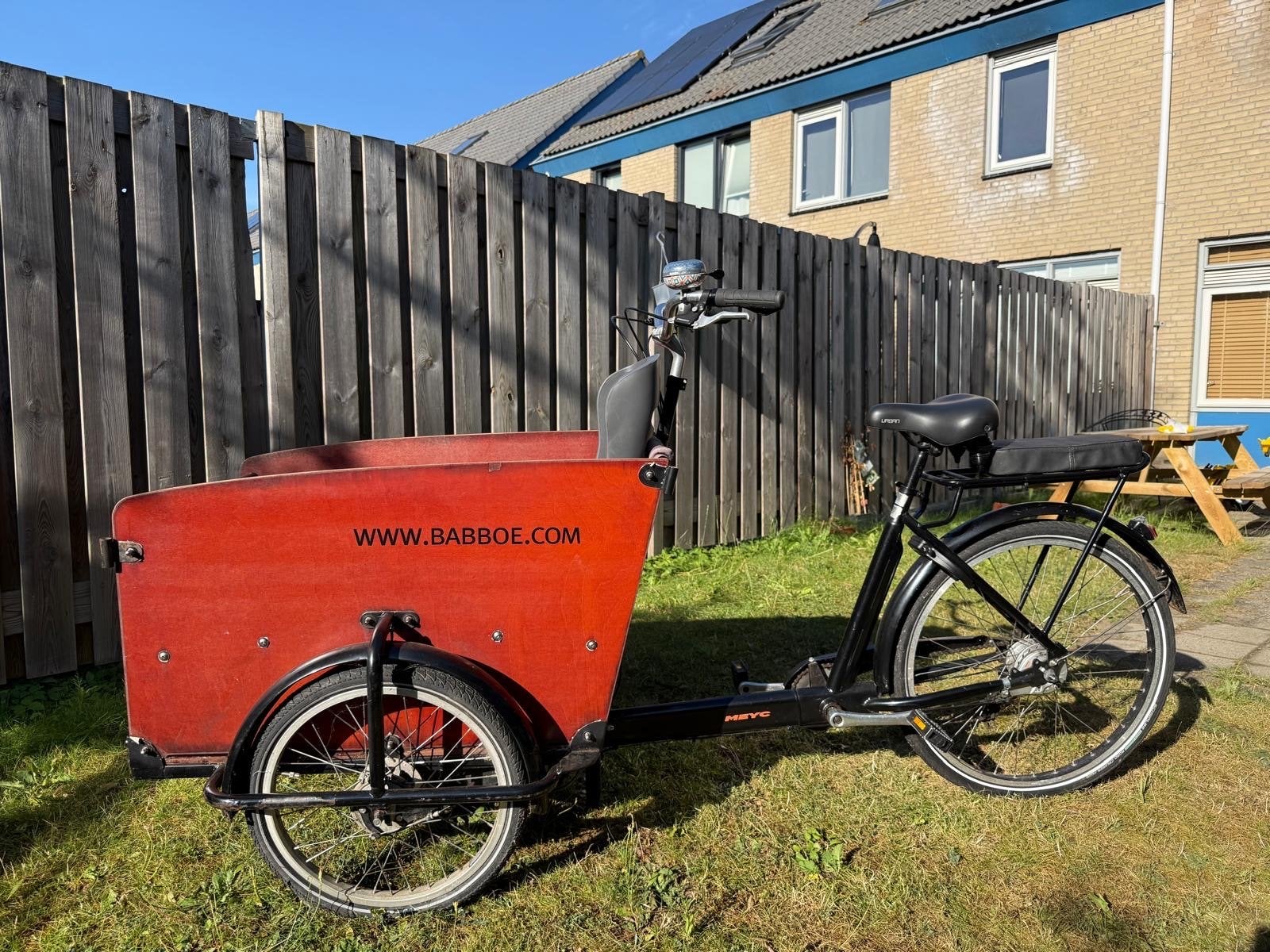 Babboe Big Bakfiets met verwijderbaar babyzitje, Gebruikt, Huif, 3 kinderen, Trommelrem