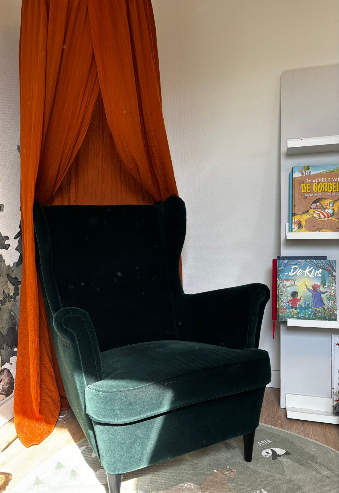 Strandmon ikea groen velours, Ophalen, Eenpersoons, 75 tot 100 cm, Zo goed als nieuw