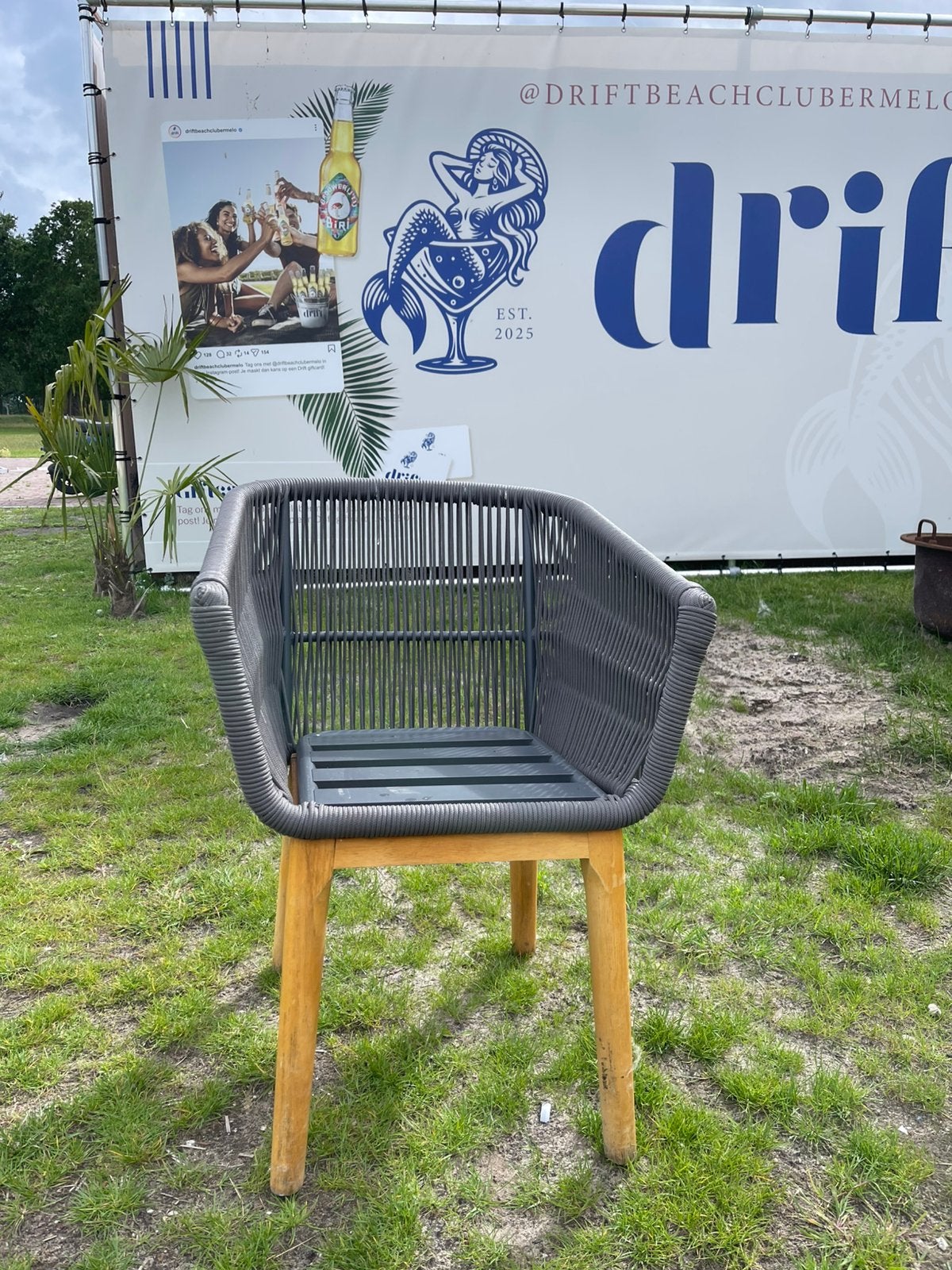 7x Moderne Horeca/Terrasstoelen – Donkergrijs Rope & Hout, Ophalen, Gebruikt, Steigerhout