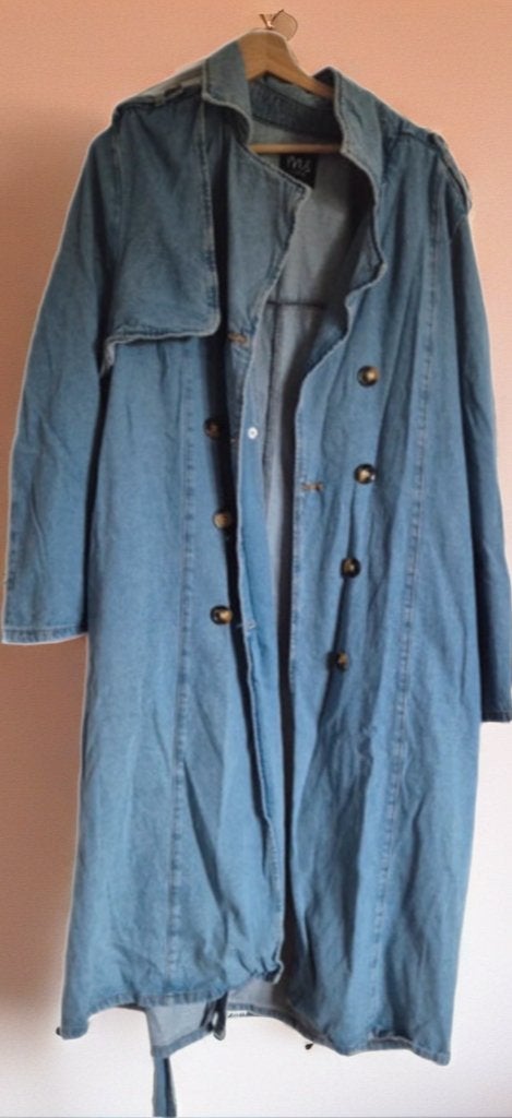 Mooie spijker trenchcoat MS Mode maat 48, Ophalen of Verzenden, Gedragen, Maat 46/48 (XL) of groter, Blauw