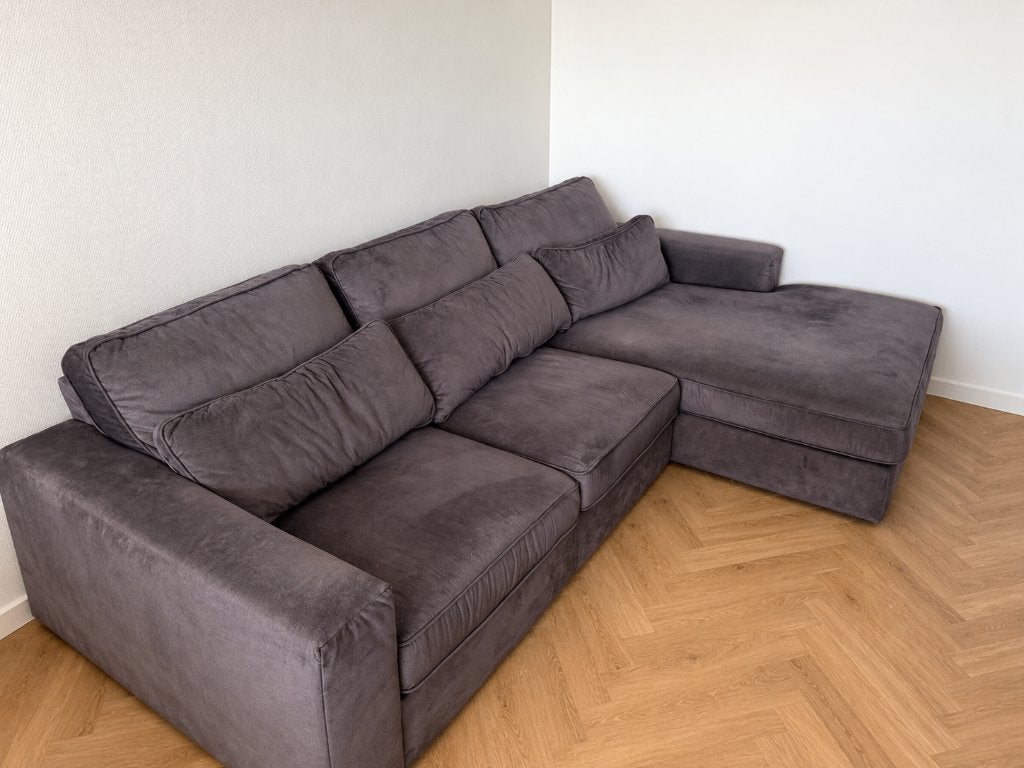 Ruime hoekbank antriciet dolfijn grijs, 6 maanden gebruikt, Ophalen, Zo goed als nieuw, Stof, Hoekbank, Modern, velvet