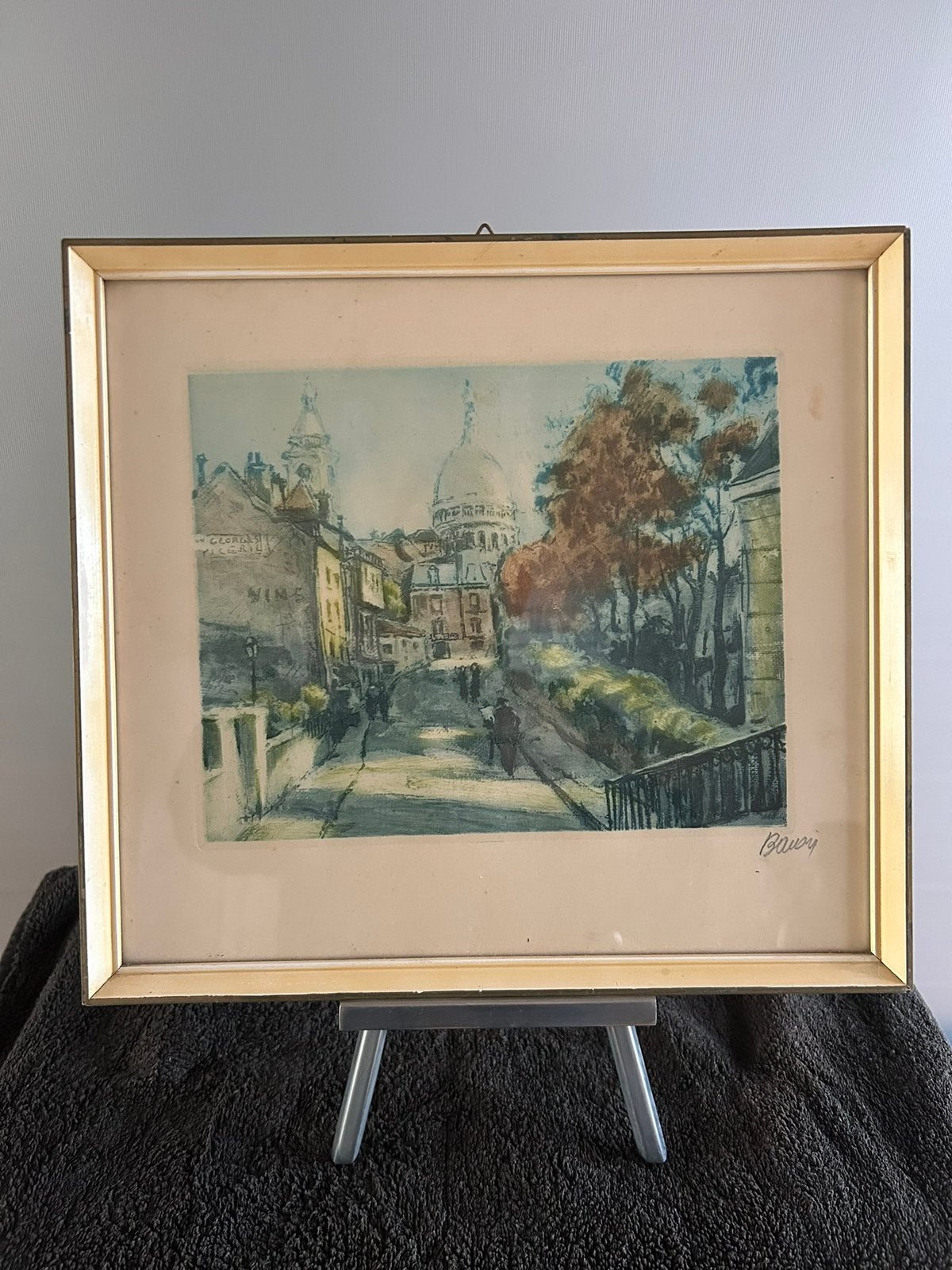 Aquarel Parijs Sacre Coeur, Ophalen, Overige typen, Aquarel, Achter glas