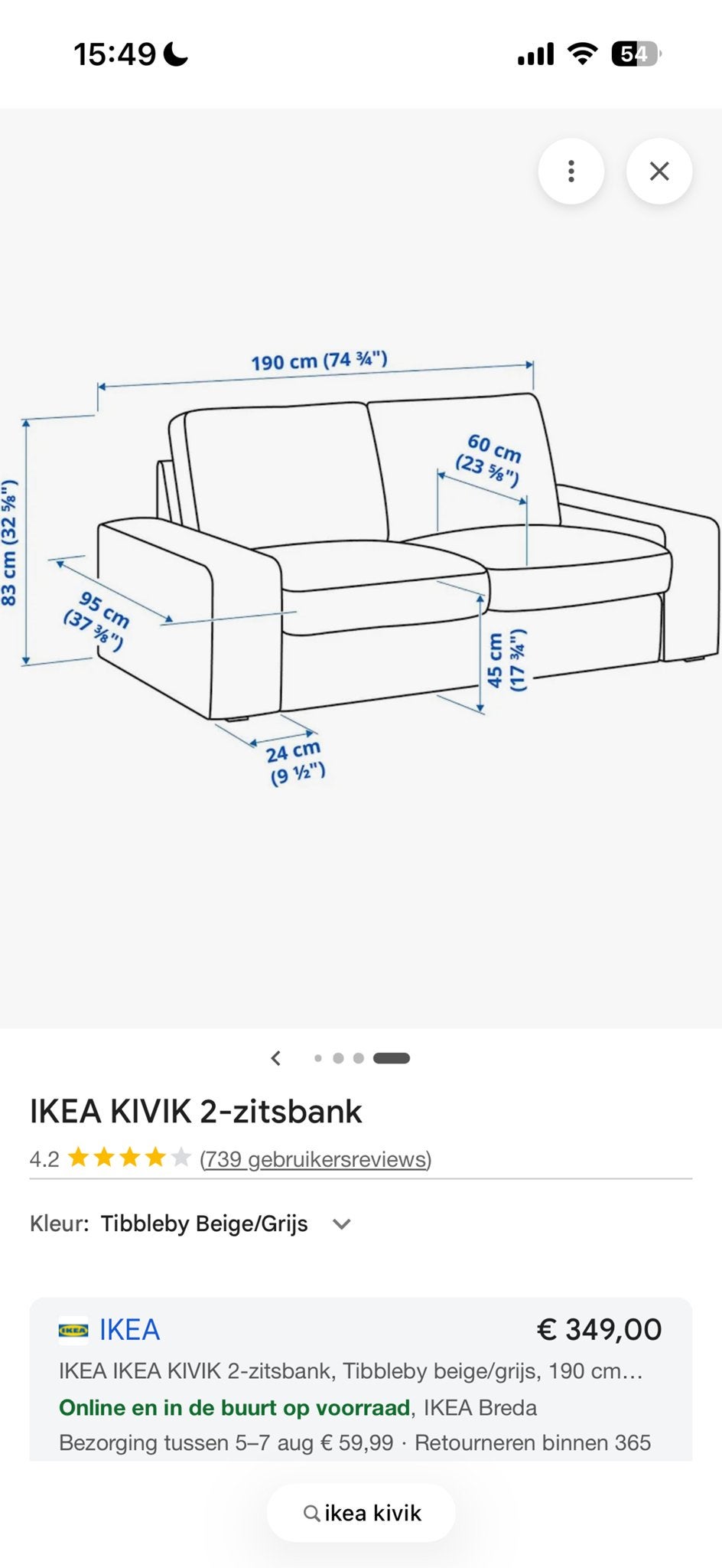 IKEA KIVIK 2-zitsbank lichtgrijs - Goede staat, Ophalen, Gebruikt, 150 tot 200 cm, Tweepersoons