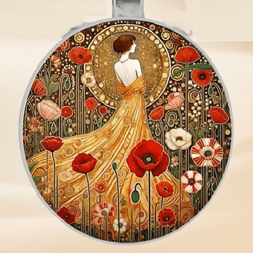 Cabochon Glashanger Gustav Klimt incl ketting 60cm., Sieraden, Tassen en Uiterlijk, Kettingen, Ophalen of Verzenden, Nieuw, Zilver