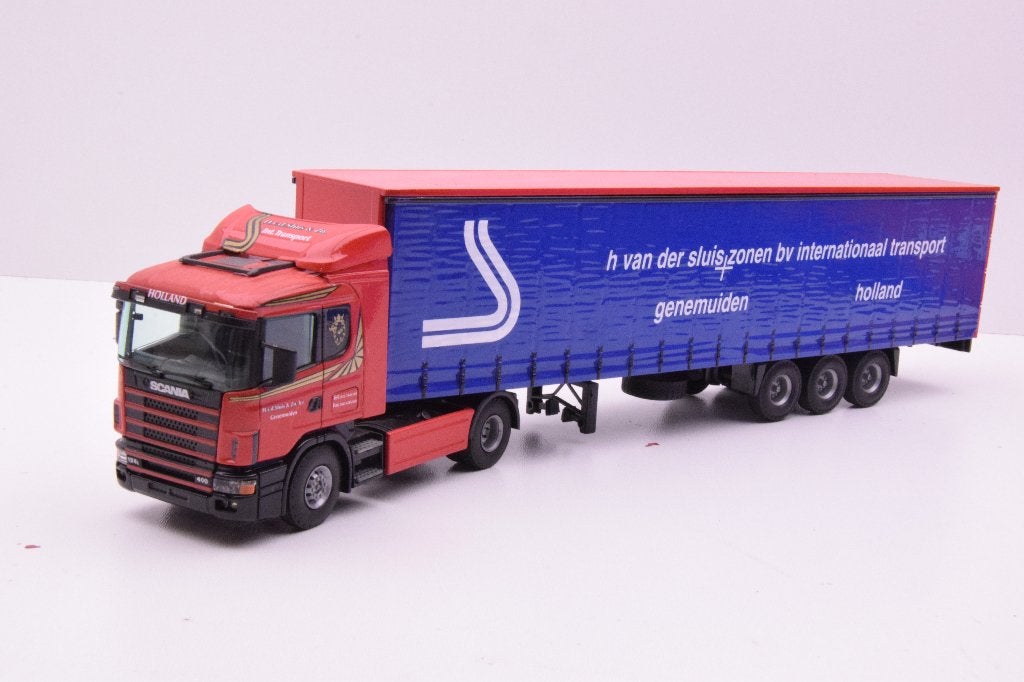Scania 124  '' vd sluis transport  Genemuiden ''  Tekno, Ophalen of Verzenden, Zo goed als nieuw, Bus of Vrachtwagen, Tekno