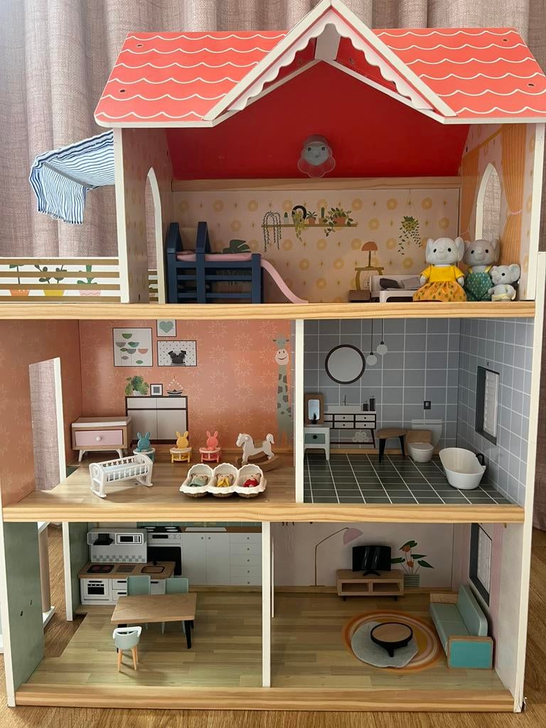 Poppenhuis met sylvanian poppetjes, Kinderen en Baby's, Ophalen, Gebruikt, Poppenhuis
