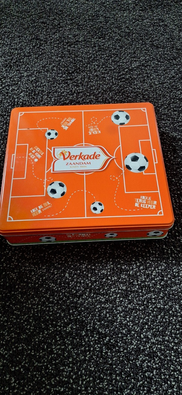 Verkade Voetbalblik - Leeg Koekblik, Verzamelen, Ophalen of Verzenden, Gebruikt, Koek(jes), Verkade