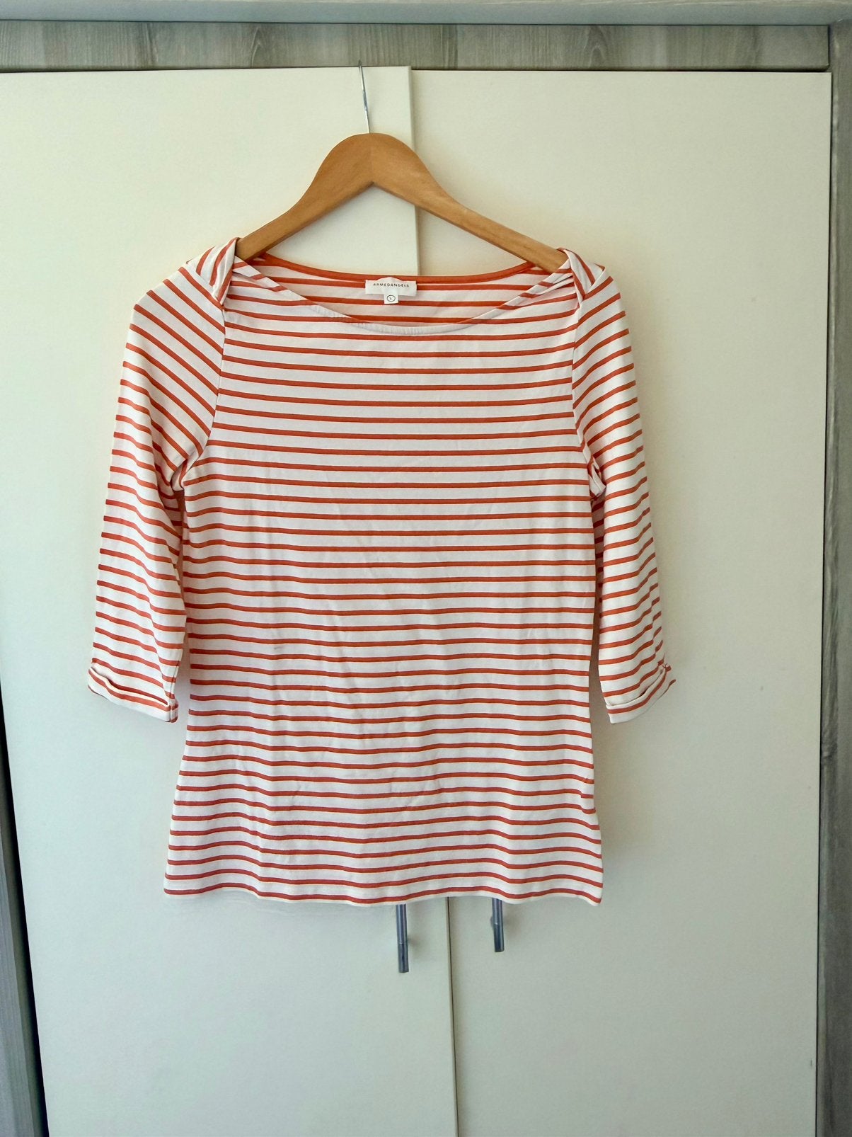 Armedangels gestreepte top maat L, Kleding | Dames, Ophalen of Verzenden, Zo goed als nieuw, Oranje, Zonder mouw