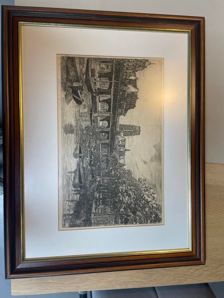 Rotterdam Stadsgezicht - Marius Janssen, Antiek en Kunst, Ophalen, Ets, Stadsgezicht, Gesigneerd