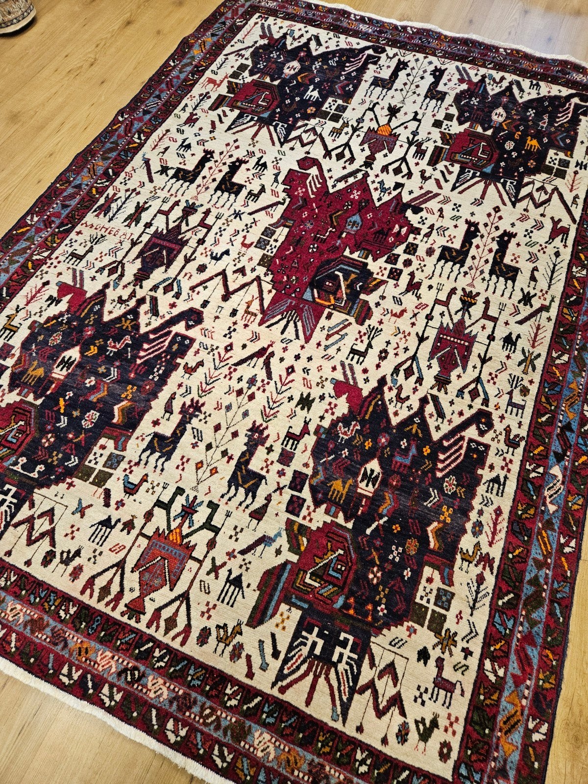 Vintage handgeknoopt perzisch tapijt afshar 233x162, Info@SlatsAntiek.nl, Tweedehands, Perzisch, 150 tot 200 cm