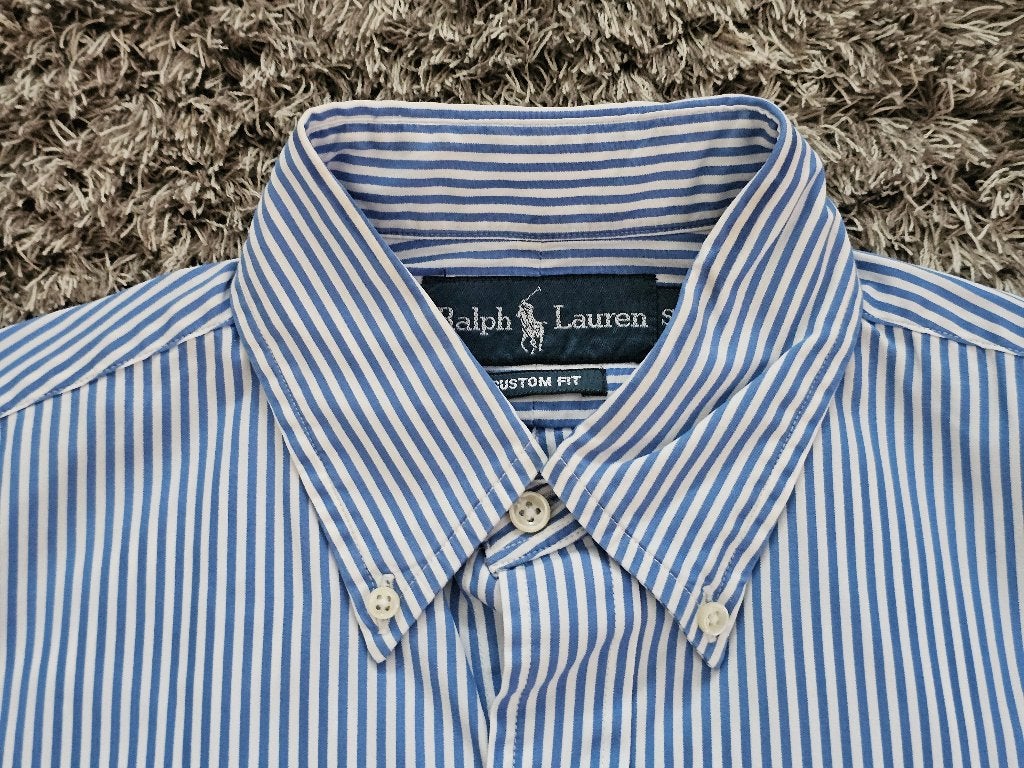 Ralph Lauren Custom Fit Overhemd Blauw Gestreept maat S, Halswijdte 38 (S) of kleiner, Verzenden, Blauw, Polo Ralph Lauren