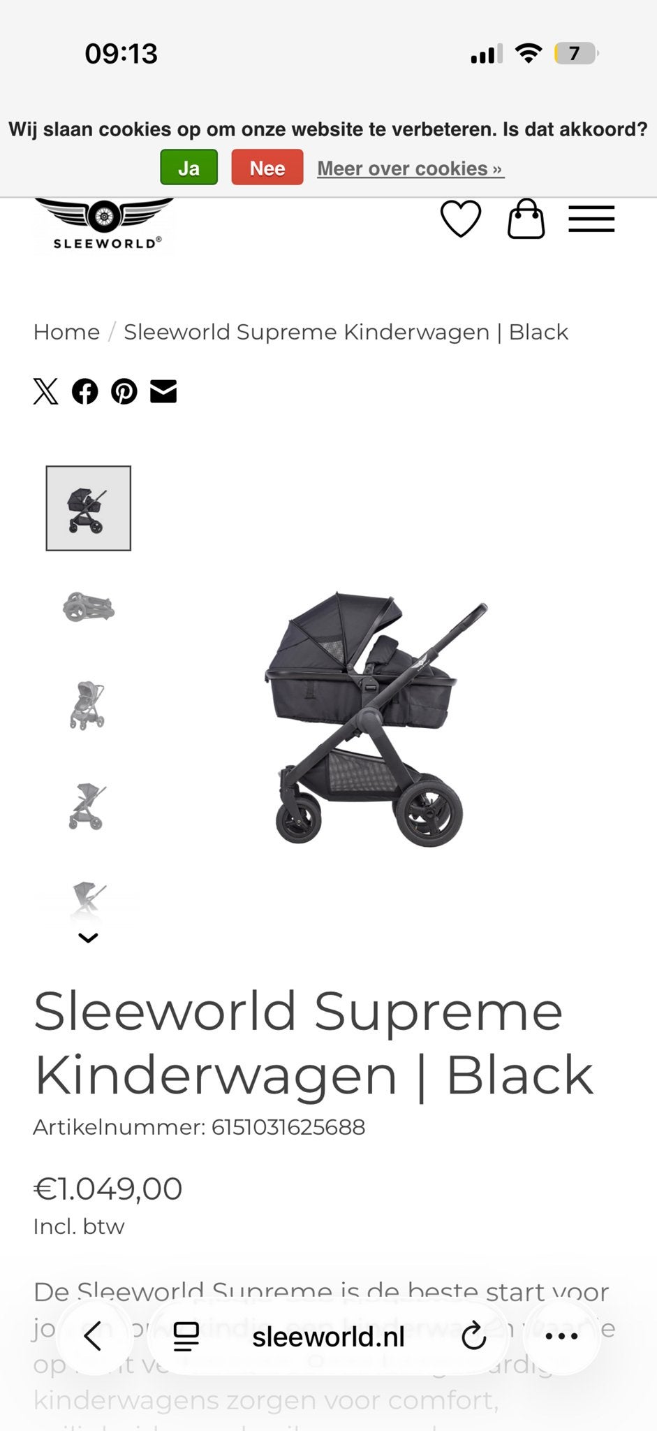 Sleeworld Supreme Kinderwagen | Black -, Ophalen, Gebruikt, Kinderwagen, Overige merken