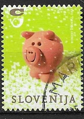Slovenië postzegel spaarvarken 2012, Ophalen of Verzenden, Overige landen, Gestempeld