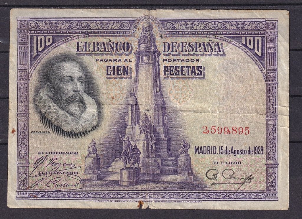 España 100 pesetas 1928 Fine, Postzegels en Munten, Bankbiljetten | Europa | Niet-Eurobiljetten, Verzenden, Overige landen, Los biljet