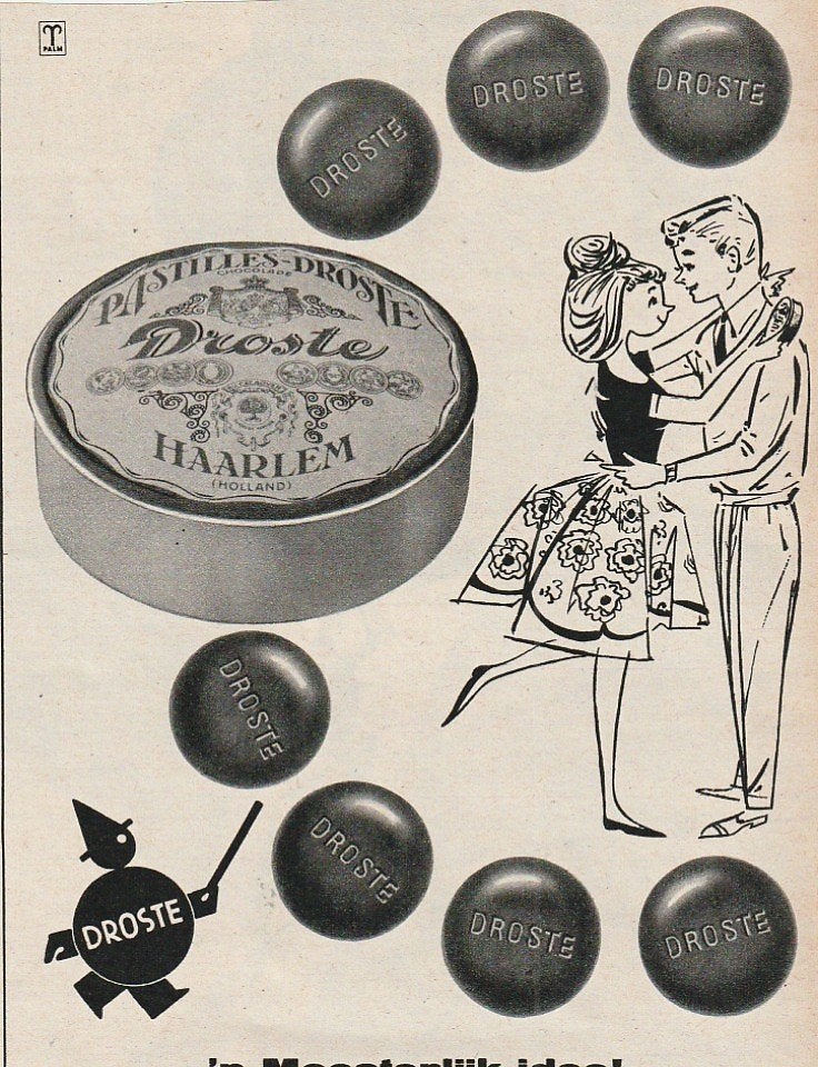 Retro reclame 1960 Droste chocolade tabletten & flikken, Verzenden, Overige typen