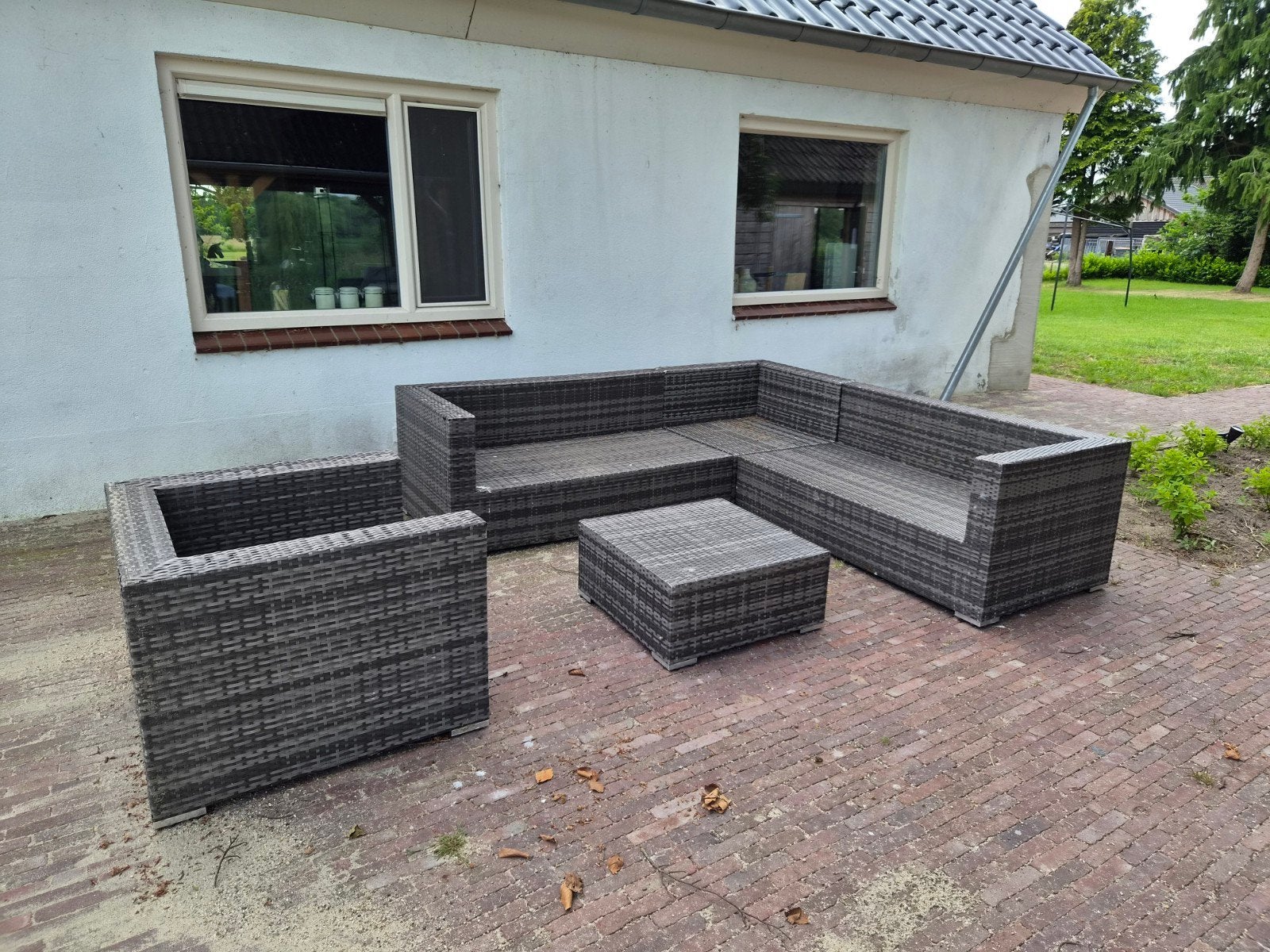 Loungeset met Hoekbank en Stoel, Tuin en Terras, Tuinsets en Loungesets, Ophalen, 5 zitplaatsen, Kunststof, Gebruikt