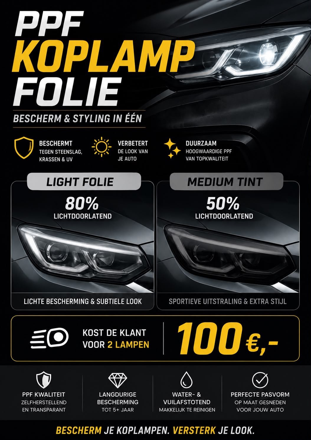 Koplampen smoken | ppf bescherming | sportievere look, Ophalen
