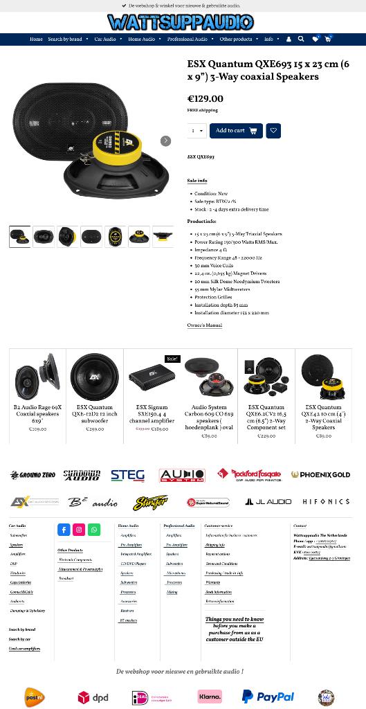 ESX Quantum QXE693 15x23 cm 6 x 9”) 3-Way coaxial Speakers, Audio Design, Nieuw, Am Breilingsweg 3, 76709 Kronau, Duitsland, Ophalen of Verzenden