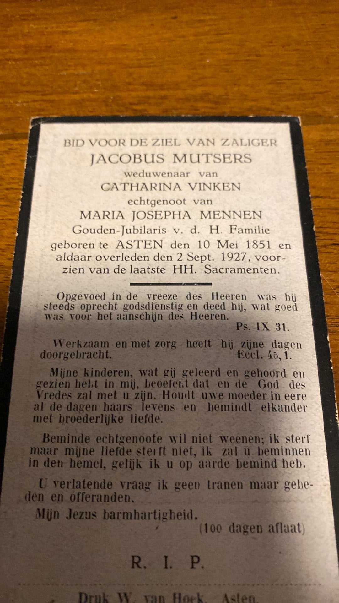 J Mutsers x Vinken xx Mennen 1851 Asten 1927, Ophalen of Verzenden