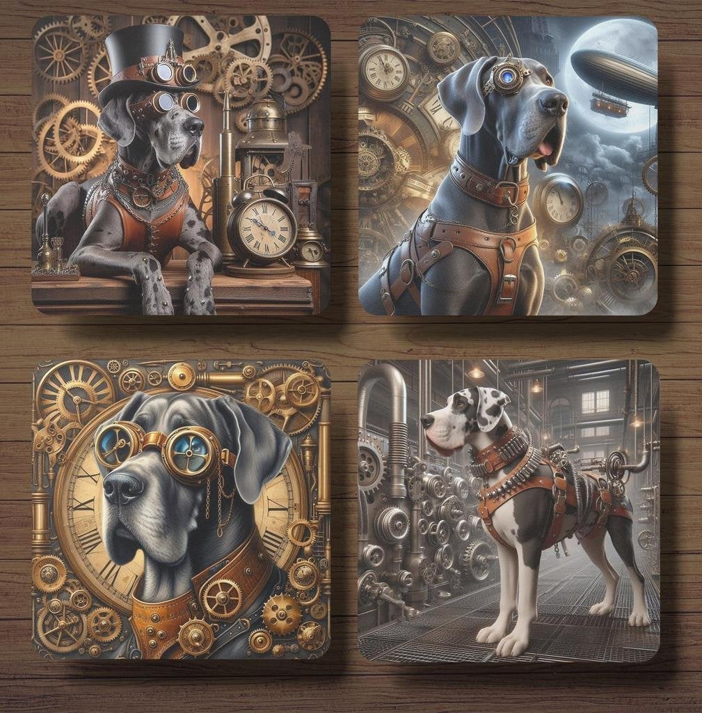 Duitse Dog Steampunk onderzetters met houder, Ophalen of Verzenden, Nieuw, Glas of Kopje