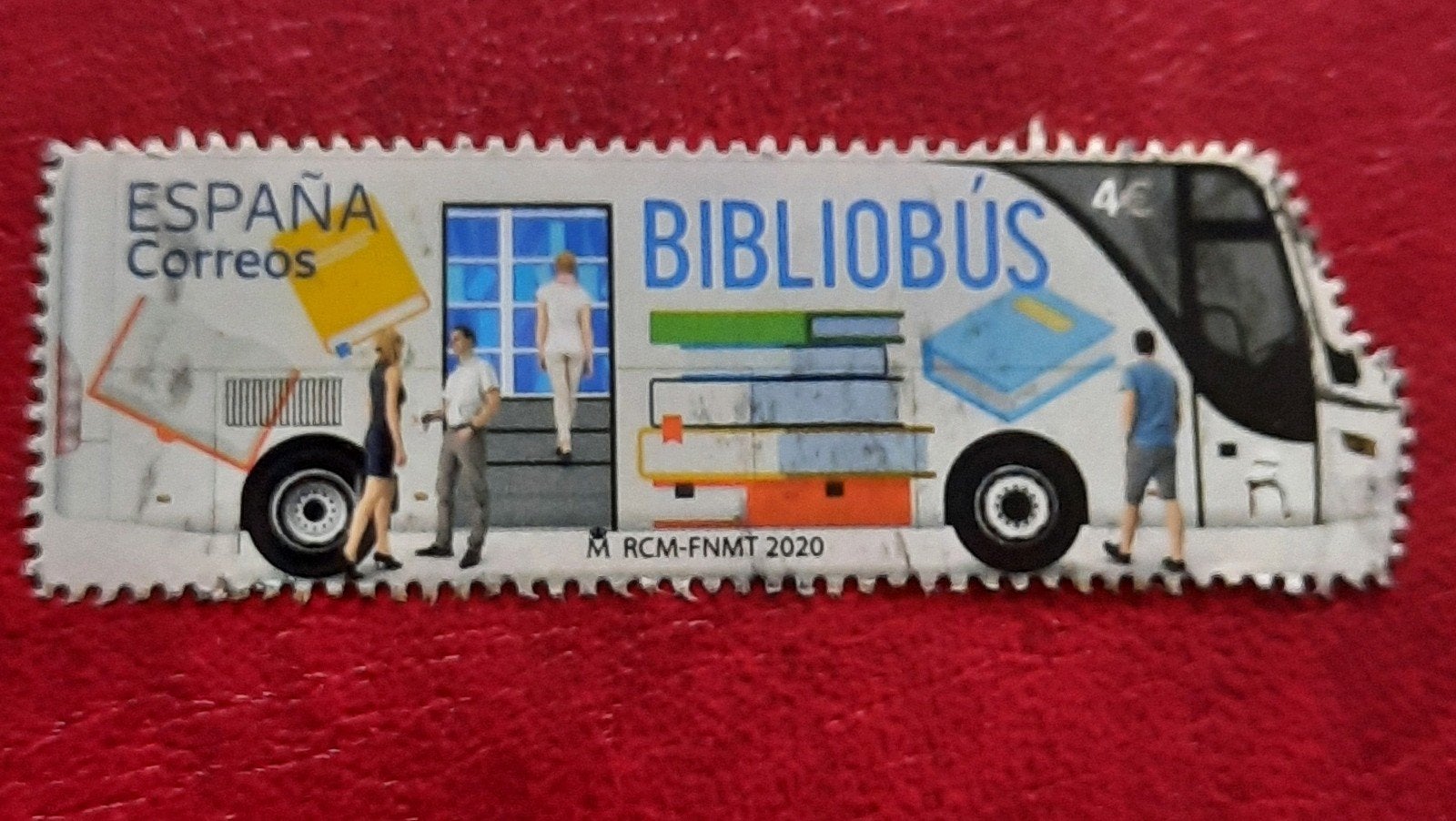 postzegel Spanje bibliobus €4 zonder gom, Verzenden