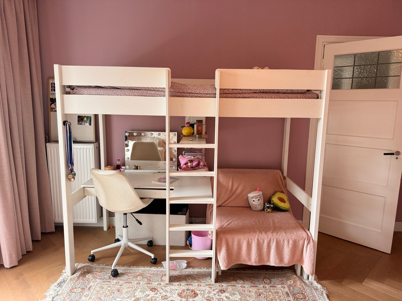 Witte hoogslaper met bureau en bankje - Ideaal voor kleine k, Ophalen, Gebruikt, Eenpersoons, 200 cm
