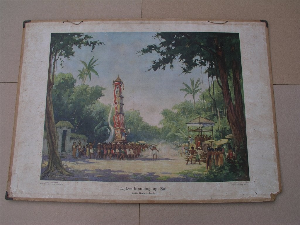 Schoolplaat Lijkverbranding op Bali, Kleine Soenda eilanden, Antiek en Kunst, Ophalen, Aardrijkskunde