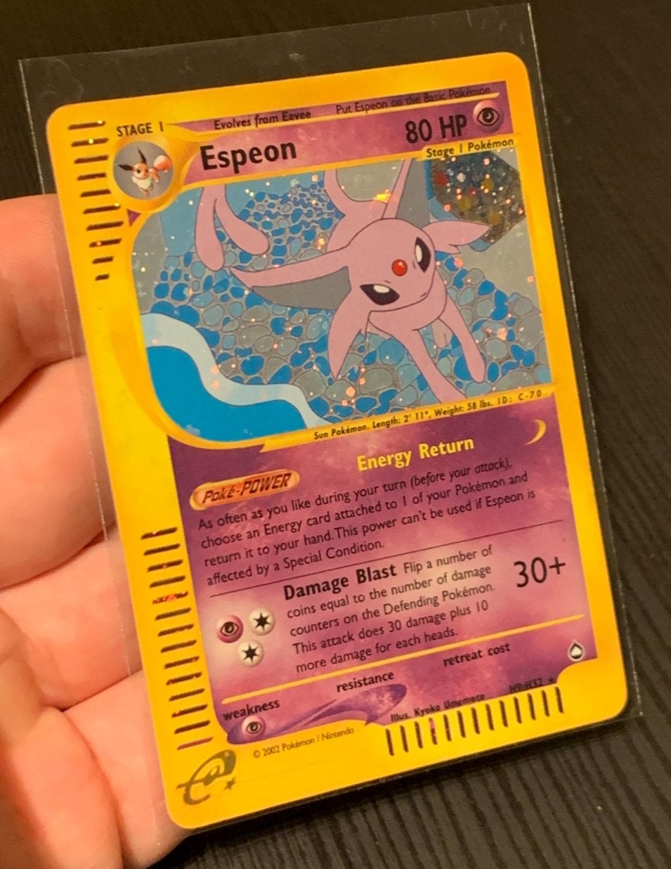 Espeon Holo Aquapolis H9 pokemon kaart, Ophalen of Verzenden, Zo goed als nieuw, Losse kaart, Foil