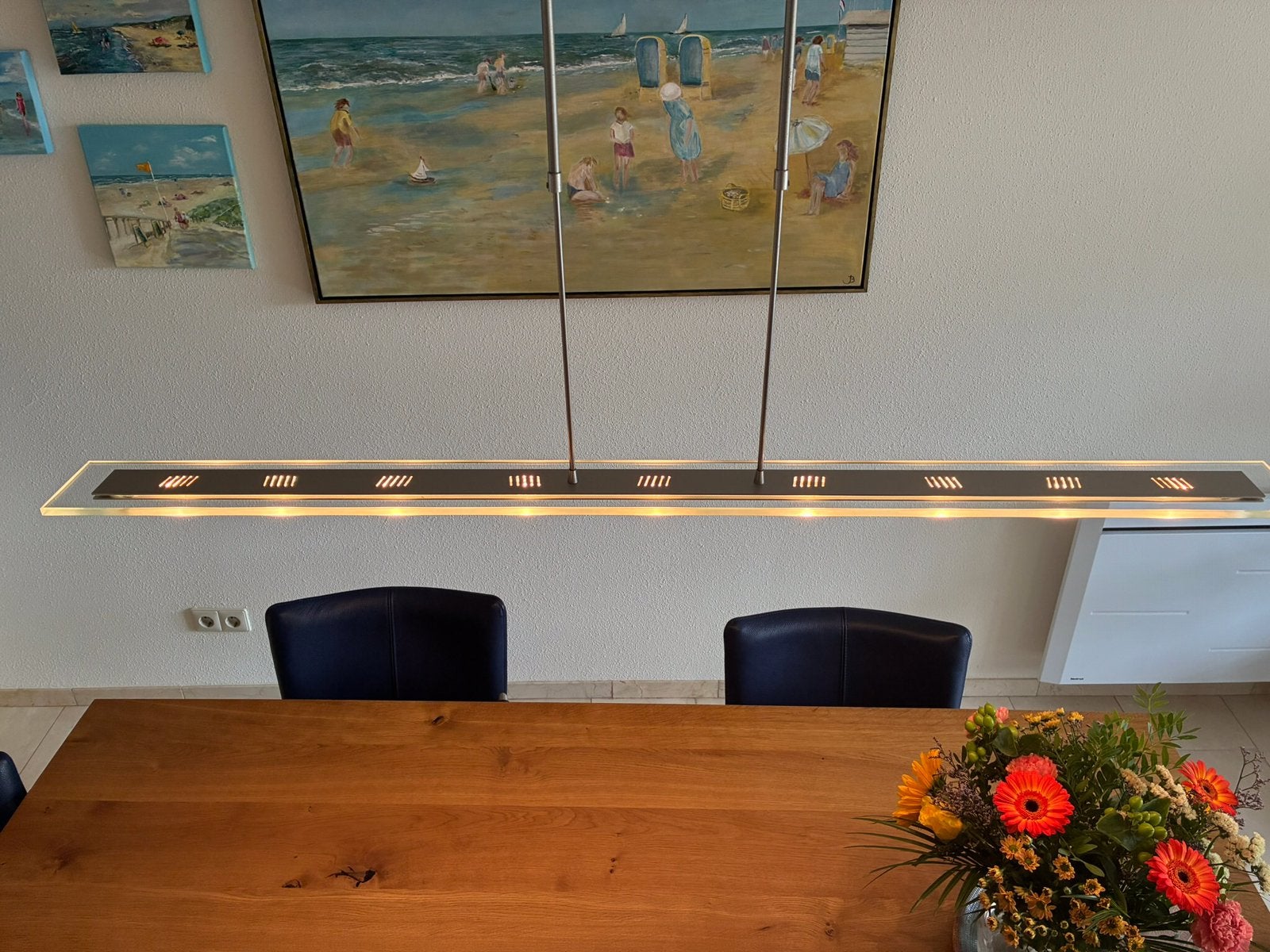 Modern/Design verstelbare LED Eettafel lamp, blank glas., Huis en Inrichting, Lampen | Hanglampen, Ophalen, Zo goed als nieuw