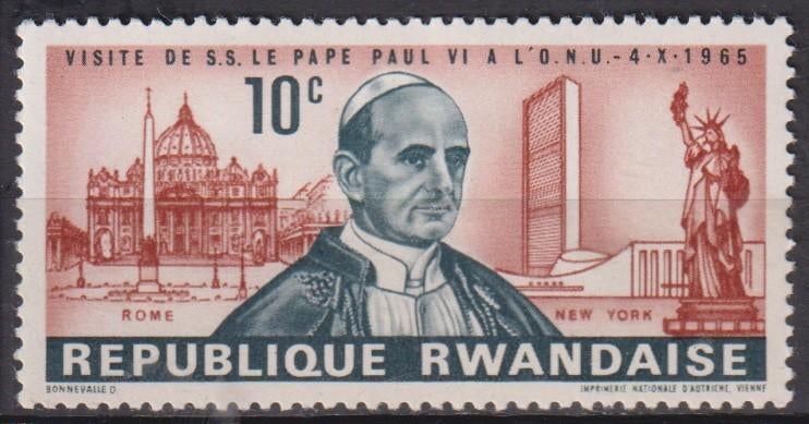 Rwanda 1965 Bezoek Paus Vrijheidsbeeld Vaticaan Rome plakker, Postzegels en Munten, Verzenden, Postfris, Plaats of Gebouw